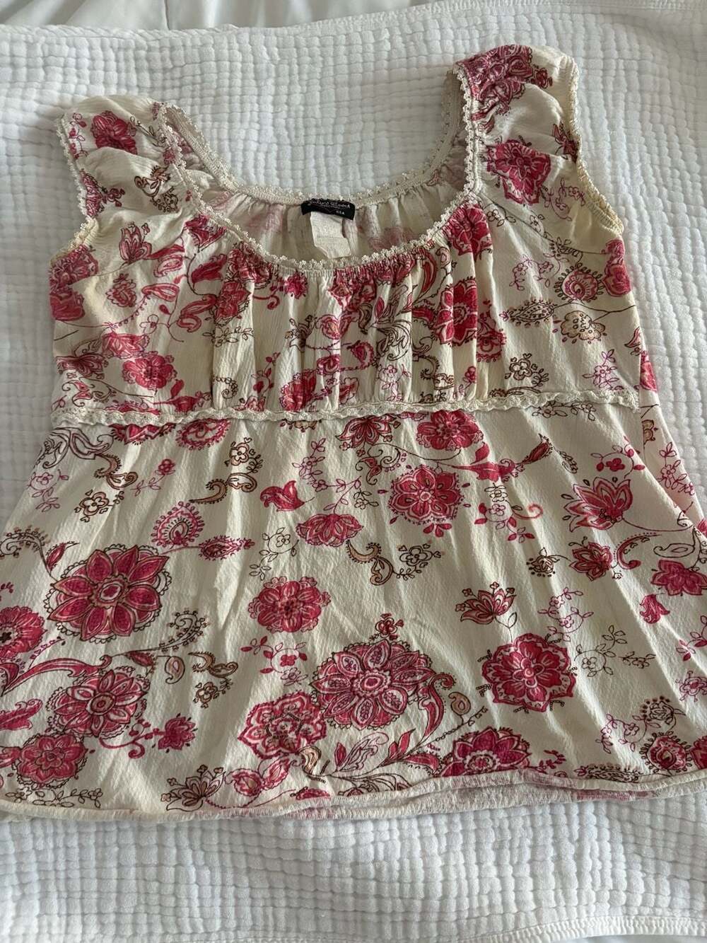 Julie's Closet Maternity Floral Print Peasant Tank Top with Lace Trim